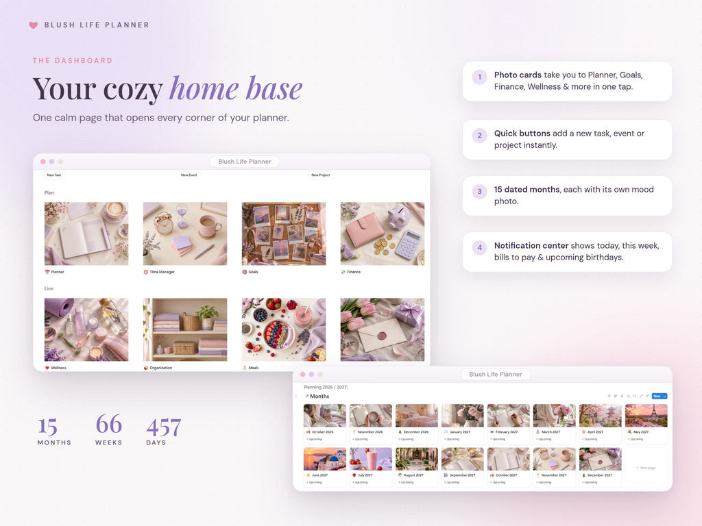 Blush Life Planner Notion dashboard